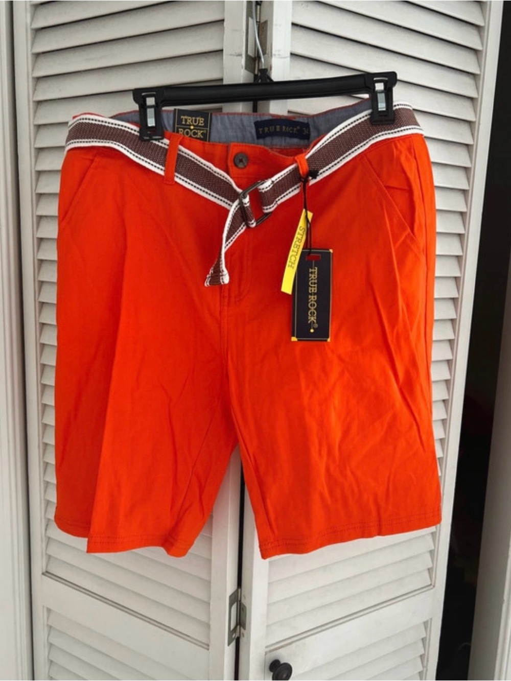 TRUE ROCK Bright Orange Men’s cotton chino Board Shorts with Woven Belt